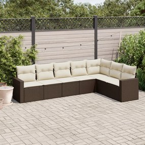Set divano da giardino 7pz con cuscini marrone in polyrattan