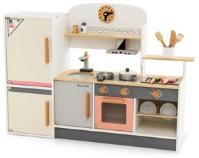 Costway Cucina giocattolo per bambini 3 anni+ con frigorifero, Set da cucina in legno con lavandino e utensili da cucina