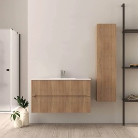 Mobile da bagno cannettato 100 cm rovere tabacco Riga