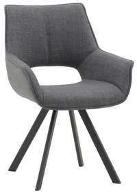 Set di sedie MONTMARTRE in similpelle grigio, tessuto grigio e gambe in metallo nero, con braccioli