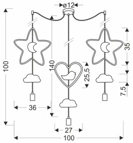 Lampadario sospeso per bambini TRIO 3xE27/20W/230V giallo/blu/grigio