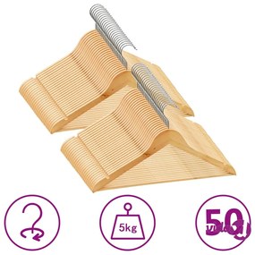 vidaXL Set Appendiabiti 50 pz Antiscivolo in Legno Massello