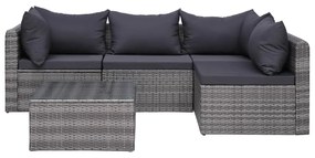 Set Divani da Giardino 5 pz con Cuscini in Polyrattan Grigio