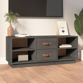 Mobile Porta Tv Grigio 100x34x40 Cm İn Legno Massello Di Pino /