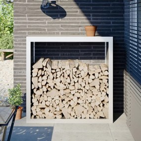 Rastrelliera Per Legna Da Ardere Bianca 100x40x100cm İn Acciaio /