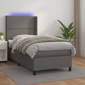 Giroletto Molle con Materasso e LED Grigio 90x190cm Similpelle