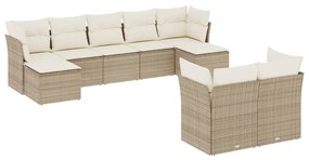 Set Divano da Giardino 9 pz con Cuscini Beige in Polyrattan