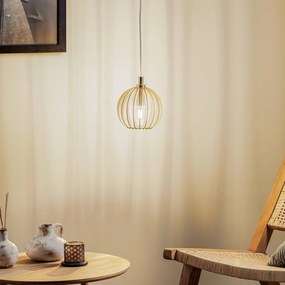 Argon Lampada a sospensione Paz cromata, sfera con lamelle in legno, Ø 17 cm