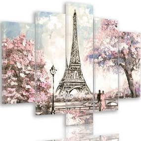 Quadri Quadro 5 pezzi Stampa su tela Torre Eiffel di Parigi pastello