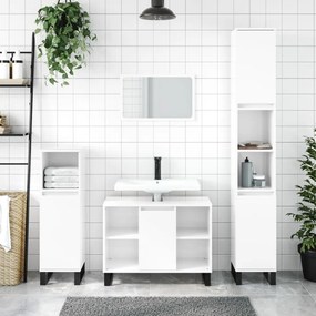 Set mobili da bagno 3 pz bianco lucido in legno multistrato