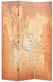 Paravento Pieghevole 120x170 Cm Stampa Mappa Del Mondo Giallo /