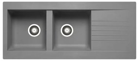 Lavello integrato 2 vasche con gocciolatoio laterale destro o sinistro DELINIA Scirocco resina L 50 x L 116 cm grigio