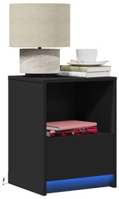 Comodini Con Luci Led 2pz Neri İn Legno Multistrato /