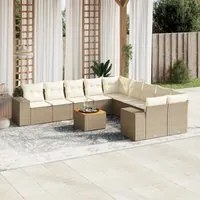 Set Divani da Giardino 11 pz con Cuscini Beige in Polyrattan 3225638