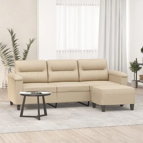 Divano A 3 Posti Con Poggiapiedi Crema 180cm Tessuto Microfibra /