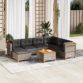 Set divano da giardino 8 pz con cuscini grigio in polyrattan