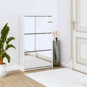 Scarpiera Con Specchio A 3 Livelli Bianco Lucido 63x17x102,5 Cm /