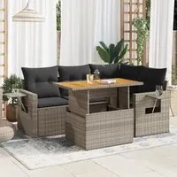 Set Divano da Giardino 5 pz con Cuscini Grigio in Polyrattan 3327147