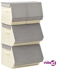 vidaXL Scatole Portaoggetti Impilabili Set 4pz Tessuto Grigio e Crema