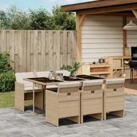 Set da Pranzo da Giardino 7 pz con Cuscini Beige in Polyrattan 3210550