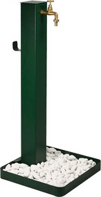 Fontana da Giardino Design a Colonna Quadrata Rubinetto in Ottone e Base con Ciottoli Verde...