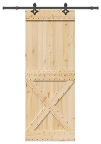 Porta Scorrevole Con Set Hardware 85x210 Cm Legno Massello Pino /