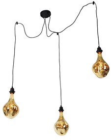 Lampada a sospensione nera 3 luci con LED specchio oro dimmerabile - Cava Luxe