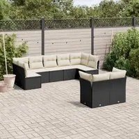 Set Divani da Giardino 9 pz con Cuscini Nero in Polyrattan 3249985