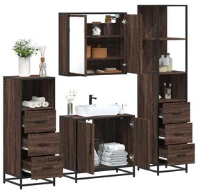 Set Mobili Da Bagno 4 Pz Rovere Marrone İn Legno Multistrato /