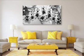 Stampa su tela – Fiori in bianco e nero su sfondo astratto