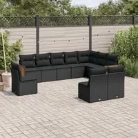 Set Divani da Giardino 10pz con Cuscini in Polyrattan Nero 3260151