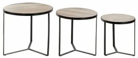 Set di 3 tavoli DKD Home Decor Marrone Nero Metallo Plastica Legno di mango 60 x 60 x 55 cm