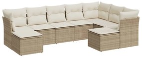 Set divano da giardino 9 pz con cuscini beige in polyrattan