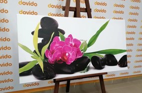 Stampa su tela – Orchidea viola in natura morta Zen