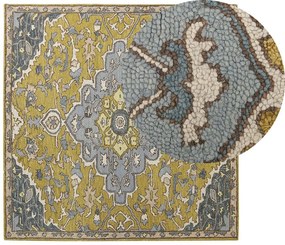 Tappeto lana giallo e blu 200 x 200 cm MUCUR Beliani