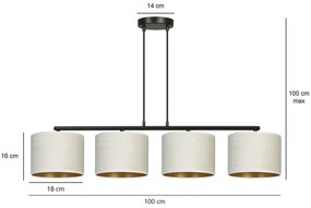 Lampadario 4 Luci Ganesha In Acciaio Nero E Paralumi In Tessuto Beige