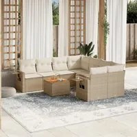 Set Divano da Giardino 9 pz con Cuscini Beige in Polyrattan 3256821