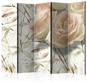 Paravento separè Auguri di compleanno II (5 parti) - collage acquerelli, rose