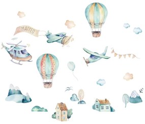 Adesivi murali per bambini - Aerei e palloncini blu | Inspio