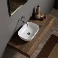 Lavabo d'appoggio bianco lucido Nero Ceramica senza troppo pieno e foro rubinetto