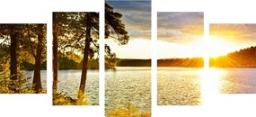 Quadri 5 pezzi – Tramonto sul lago