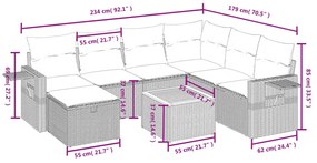 Set divano da giardino 8 pz con cuscini grigio in polyrattan