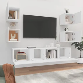 Set di mobili porta tv 6 pz bianco in legno multistrato