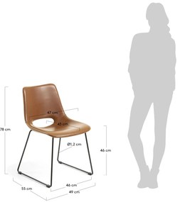 Kave Home - Sedia Zahara pelle sintetica marrone e gambe in acciaio finitura nera