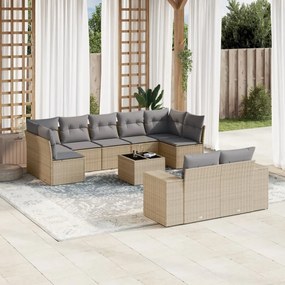 Set divano da giardino 10 pz con cuscini beige in polyrattan