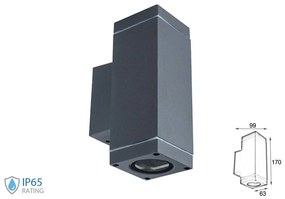 Applique Da Parete e Muro Con Portalampada GU10 Illuminazione Doppio Fascio Up-Down IP44 Carcassa Nera SKU-8627