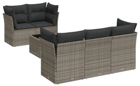 Set divano da giardino 6 pz con cuscini grigio in polyrattan