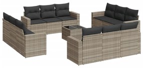 Set divani giardino 13 pz con cuscini grigio chiaro polyrattan