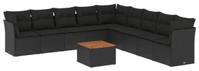 Set Divani da Giardino 10pz con Cuscini in Polyrattan Nero