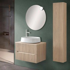 Mobile bagno sospeso 80 cm rovere chiaro cannettato con top e specchio Bali